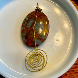 Picasso Jasper wire wrapped pendant with gold plate twisted wire
